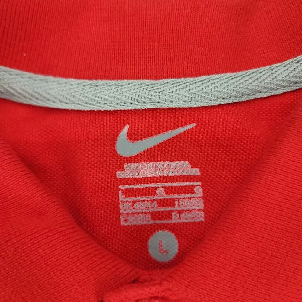 Nike Men's Large Red Polo Shirt Ohio State Logo Gray Trim Swoosh Embroidered‎